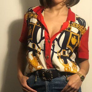 Vintage blouse | Colour block Versace style patter